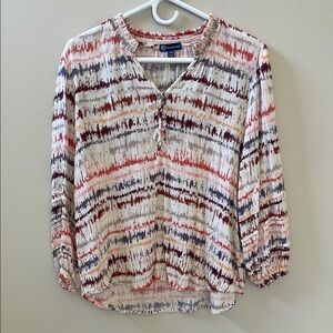 Democracy Colorful Print Long Sleeve Blouse Top Sz PM